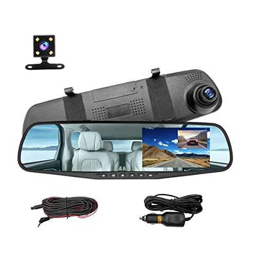 Mirror Dash Cam for Car, 4.3" Backup Smart Rearview Mirror Camera