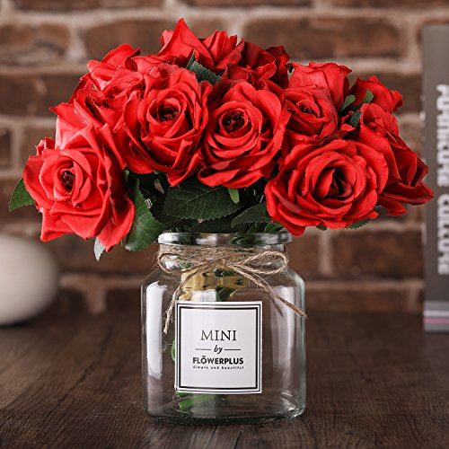 MISBEST Artificial Red Rose Flowers with Vase