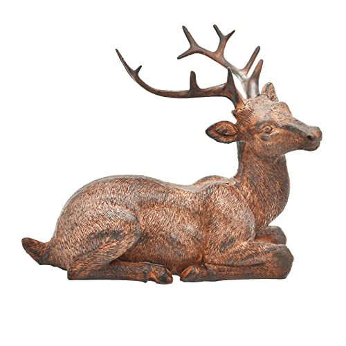 Miyolo Deer Statue & Sculpture Laying Elk Figurine Art Reindeer Home Decor for Table Cabin Lodge Wine Cabinet Decorations Gifts for Hunters -Vintage Rust