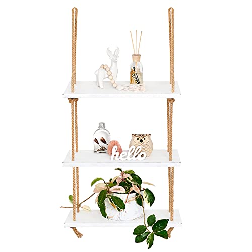 Mkono Hanging Shelves 3 Tier - Rustic Wood Decorative Storage Shelf