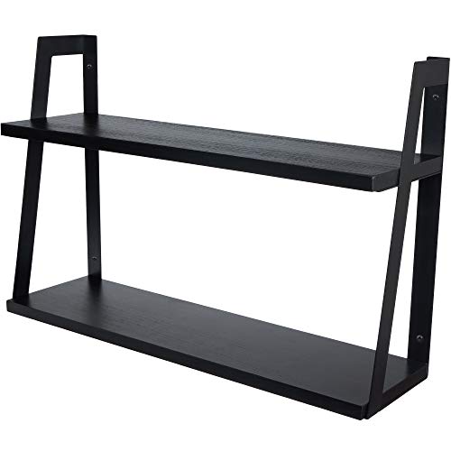 Modern Black 2-Tier Floating Wall Shelves - Stylish and Functional