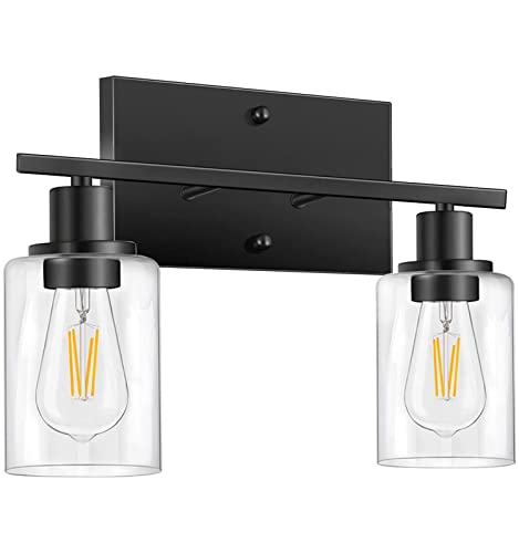 Modern Black Bathroom Vanity Lights with Clear Glass Shade