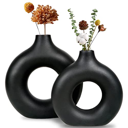 Modern Black Ceramic Vase for Minimalist Decor