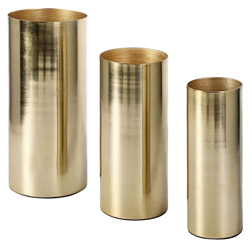 Modern Brass Tone Metal Cylinder Centerpiece Flower Vases