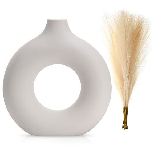 Modern Ceramic Vase with Pampas Grass Decor