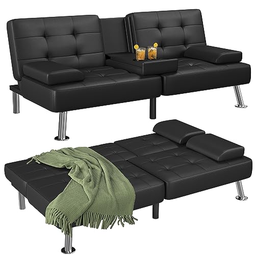 Modern Faux Leather Convertible Futon Sofa Bed