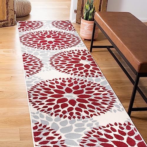 Modern Floral Circles Design Runner Rug