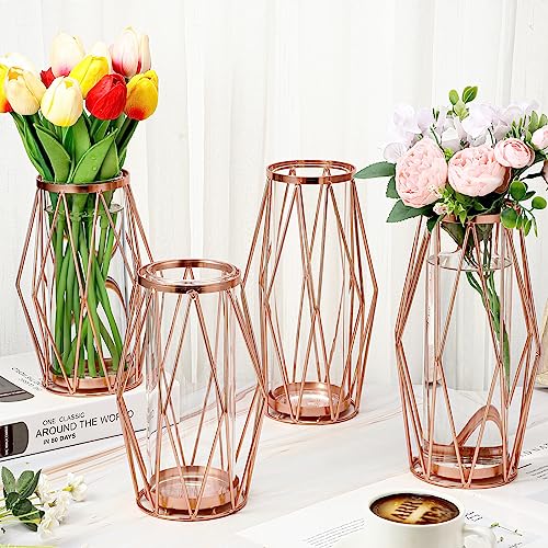 Modern Geometric Flower Stand with Glass Vase