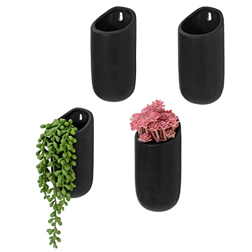 Modern Matte Black Ceramic Wall Mounted Pots, Set of 4