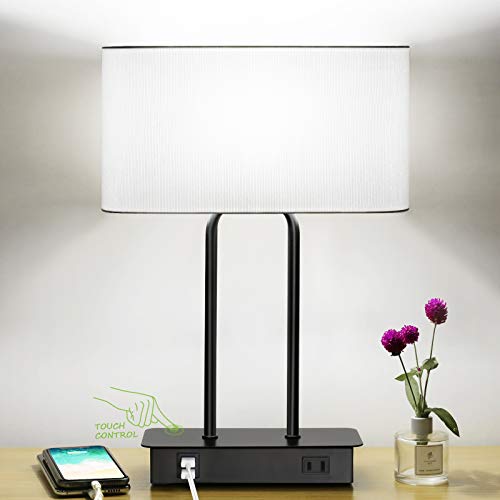 Modern Nightstand Lamp with Dual USB Charging Ports