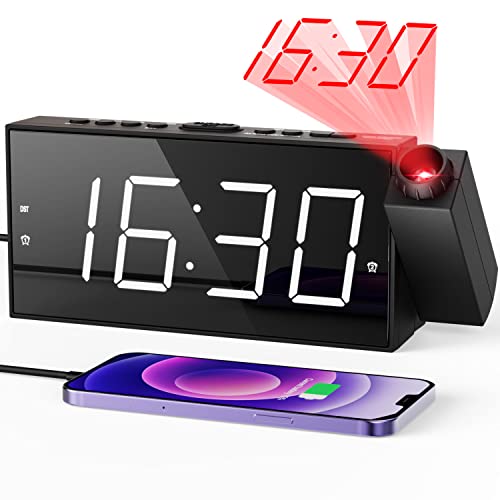 Modern Projection Alarm Clock with USB Charger