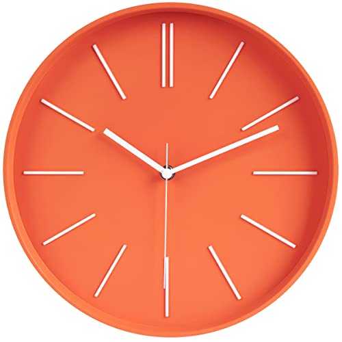 Modern Wall Clock,12 Inch Round Bright Colorful 3D Wall Clocks,Easy to Read,Silent Non Ticking Quartz Battery Operated for kitchen,Living Room,Bedroom,Family Room,Dining Room,Kids-Room(Orange)