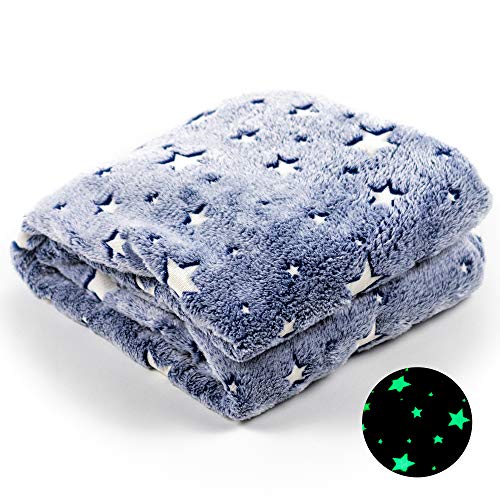 ModernMade Glow in The Dark Blanket | Super Soft Cozy Galaxy Blanket for Kids & Adults | 50" x 60" | Night Sky Blue