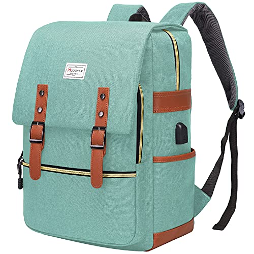 Modoker Laptop Backpack 17 Inch with USB Charging Port, Water Resistant Slim Travel Backpack Vintage Business Bag Gifts for Women Men in Green