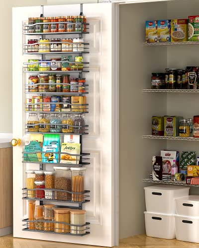 Shengsite Over The Door Pantry Organizer, 4+4 Tier Wall Mounted Spice Rack, Pantry Door Organizer with 4 Long and 4 Short Baskets, Pantry Door