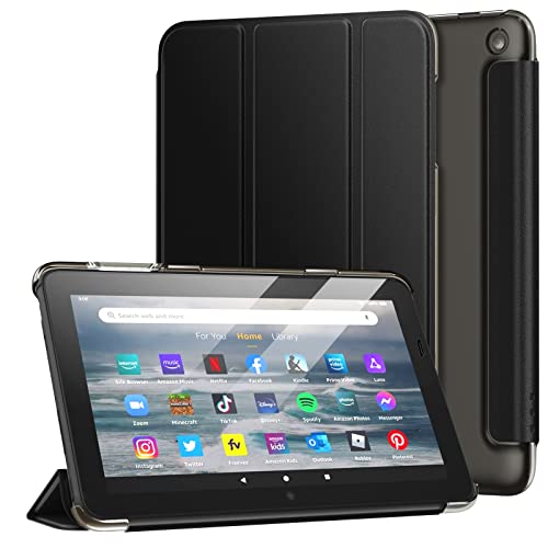 MoKo Case Fits Amazon All-New Kindle Fire 7 Tablet (2022 Release-12th Gen) Latest Model 7", PU Leather Trifold Stand Cover with Translucent Frosted Backshell with Auto Wake/Sleep, Black