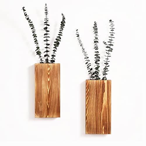 Mokof 2 Pack Wood Wall Planter for Dried Flowers and Artificial Greenery Indoor Plants Holder, Wooden Pocket Vase, Modern Farmhouse Wall Decor for Living Room Bedroom Bathroom Decorations (Brown)