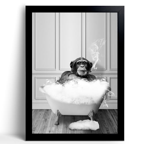 Monkey in Tub Wall Art - Black and White Animals