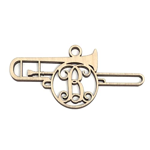 Monogram Trombone Wood Christmas Ornament