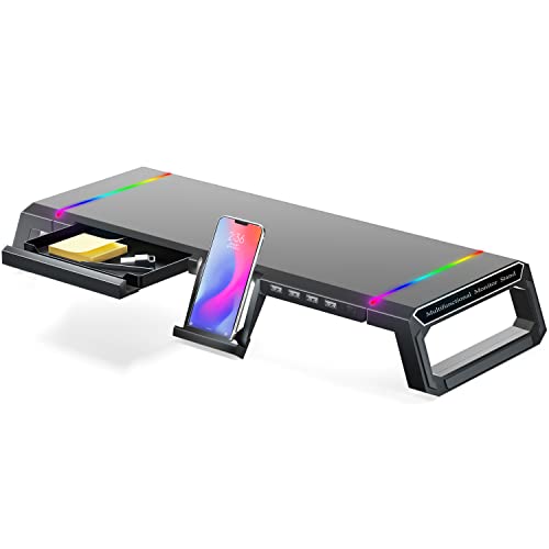 MOOJAY Monitor Stand with RGB Gaming Lights and USB Ports