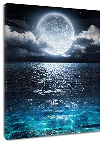 Moon Over Ocean Canvas Wall Art