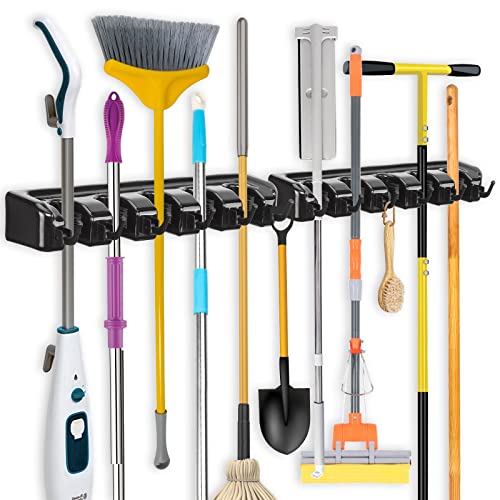 Mop and Broom Holder with Wall Mounted Garden Tool Organizer