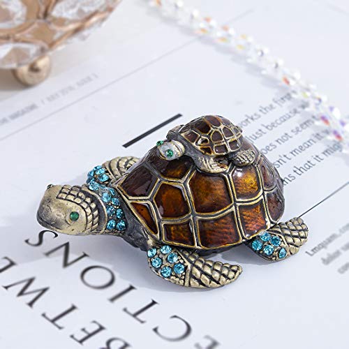 Mother and Baby Turtle Figurines Jewelry Trinket Boxes