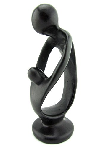 Mother and Child Figurine - Abstract Family Love Sculpture - Small Resin Black Statue 6 Inches