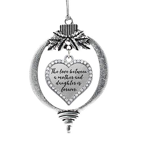 Mother and Daughter Bond Charm Ornament - Silver Open Heart Charm Holiday Ornaments with CZ Jewelry