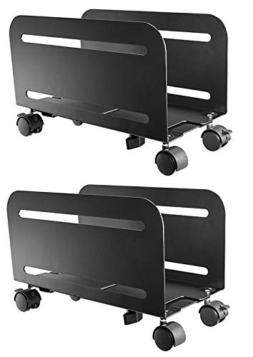 Mount Plus MP-CPB-4 2 Pack Black Computer Tower Desktop ATX-Case, CPU Steel Rolling Stand, Adjustable Mobile Cart Holder with Locking Caster Wheels (2 Pack Cart)