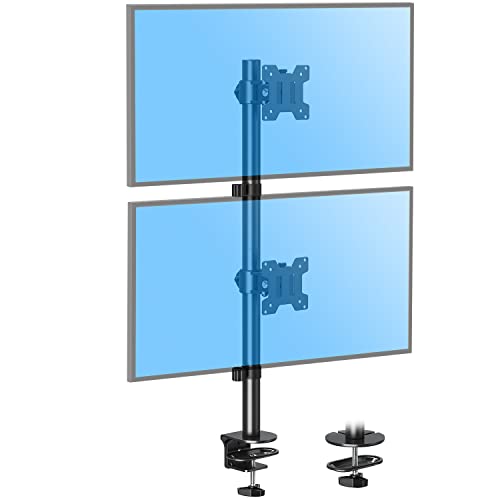 MOUNTUP Dual Monitor Stand, Vertical Monitor Mount for 2 Max 32 inch Stack Screen Monitors, Height Adjustable, Swivel, Tilt Monitor Desk Mount with C Clamp Grommet Base, MU3004