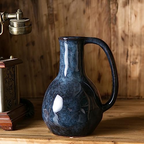 Mowtanco Blue Ceramic Vase - Rustic Charm for Home Decor
