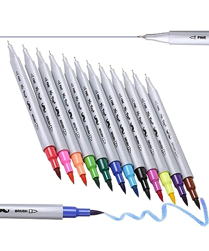 AEDAGA 120 Colors Numbered Dual Tip Brush Pens with Free App, Fine