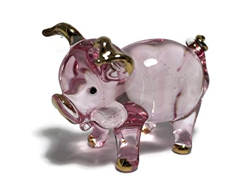 Mr_air_thai_Glass_Blown Tiny 1⅝" Long Pink Gold Standing Pig Figurine
