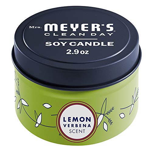 Mrs. Meyer's Soy Tin Candle, 12 Hour Burn Time, Made with Soy Wax and Essential Oils, Lemon Verbena, 2.9 oz