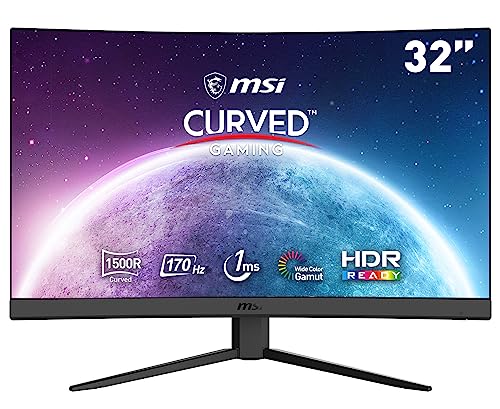 MSI Optix G32CQ4 E2 QHD 1500R Curvature 16:9 Aspect Ratio Non-Glare Super Narrow Bezel 1ms 2560 x 1440 170Hz Refresh Rate Tilt Adjustment AMD FreeSync 32"