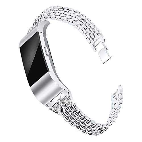Mtozon Metal Bling Wristbands for Fitbit Charge 2, Silver