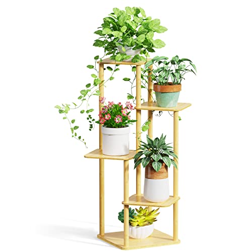 MUDEELA 5 Tier Bamboo Corner Plant Stand