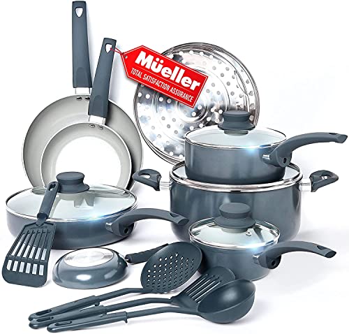 Mueller Nonstick Cookware Set - 16-Piece Healthy Stone Kitchen Cookware Sets