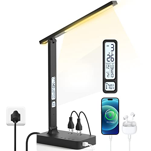 Multi-function LED Desk Lamp with Charging Ports and Power Outlets