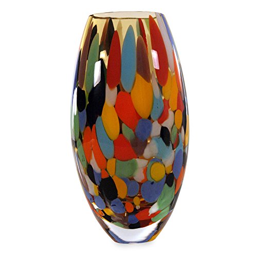 Multicolor Confetti Hand Blown Murano Style Art Glass Vase