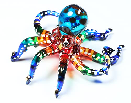 Multicolor Octopus Blown Glass Squid Figurine