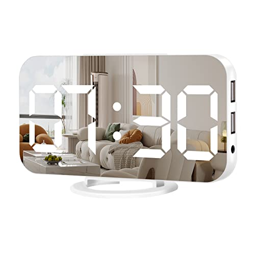 Muoigoe Digital Alarm Clock with Mirror Display and USB Charging Ports