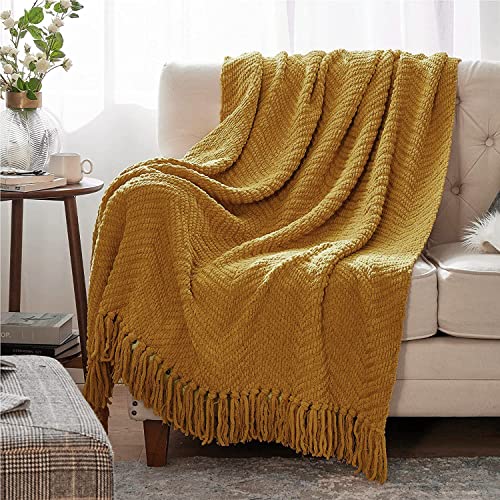 Mustard Yellow Knit Woven Chenille Blanket 51rA8f7Wm3L 