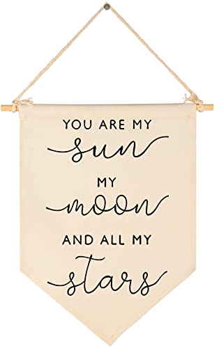 My Sun My Moon and All of My Stars Canvas Hanging Flag Banner Wall Sign Decor Gift