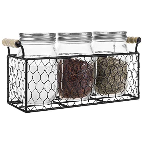 MyGift Food Storage Jar Canisters with Lid and Wire Basket