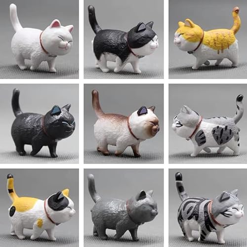MYLAIM 9 Pcs Cute Cat Figurines Set
