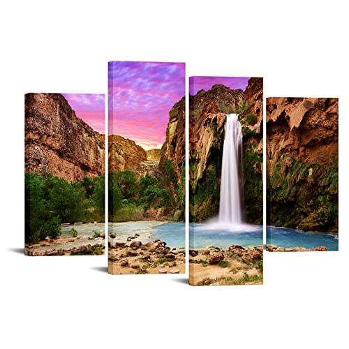 Nachic Wall 4 Panel Arizona Waterfall Wall Art Havasu Falls at Sunrise Picture Canvas Prints USA Nature Landscape Photography Poster Artwork for Home Office Living Room Decor Framed Ready to Hang