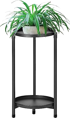 NADONEL Plant Stand Indoor Outdoor 2 Tier Metal Black for Plants Multiple Tall Tiered Planter Shelf Rack Iron Potted Flower Pot Holder for Corner, Patio, Balcony, Living Room