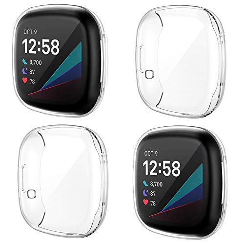 NANW 4-Pack Screen Protector Case Compatible with Fitbit Sense/Versa 3, Soft TPU Plated Bumper Full Cover Protective Cases for Sense Smartwatch [Scratch-Proof]